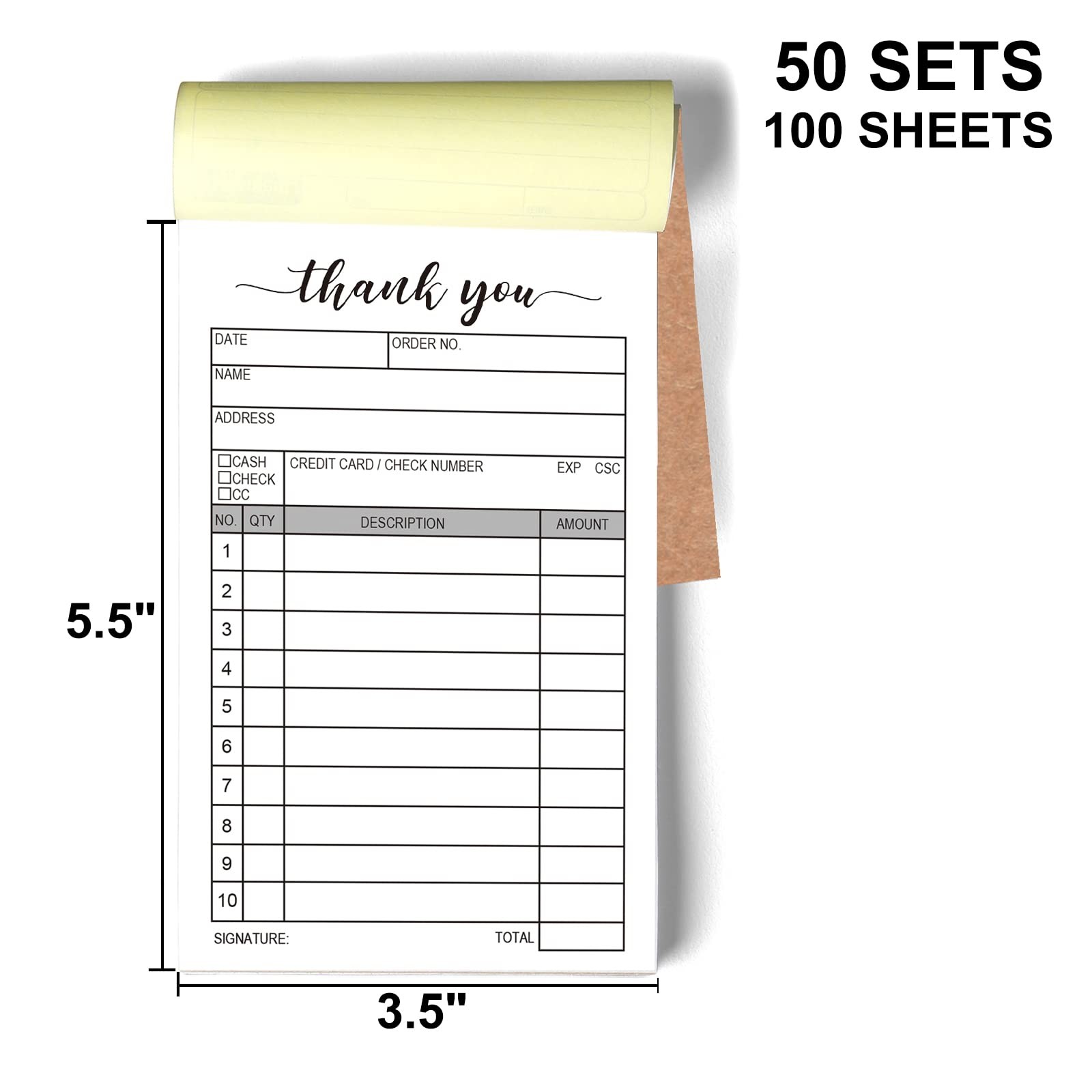 2 Packs 50-Set Thank You Receipt Book, Carbon Duplicate Copy Sales Receipt…