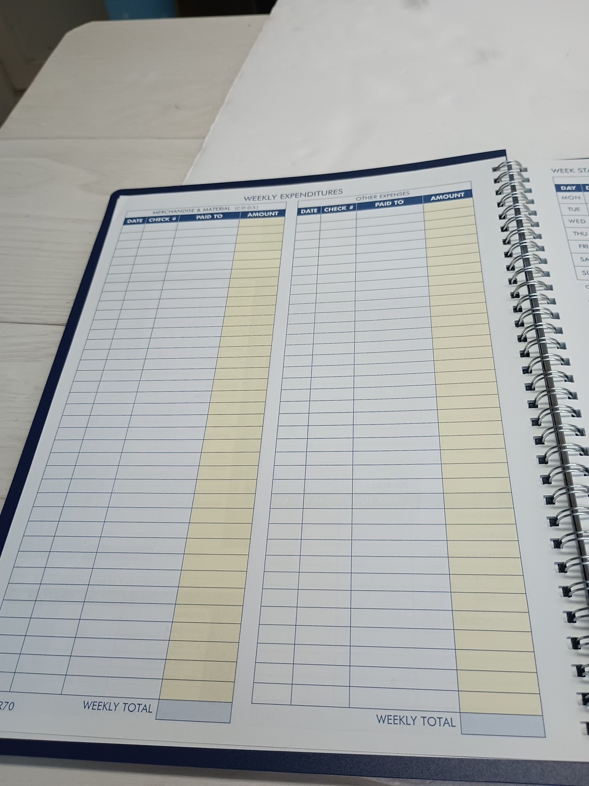 (1) PO Adams Weekly Bookkeeping Record Book, Spiral Bound,8.5 X 11 Inches, AFR70