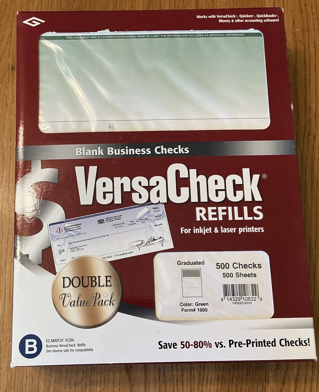 NIB VersaCheck Refills Blank Business Form #1000, 500 sheets 500 checks – Green