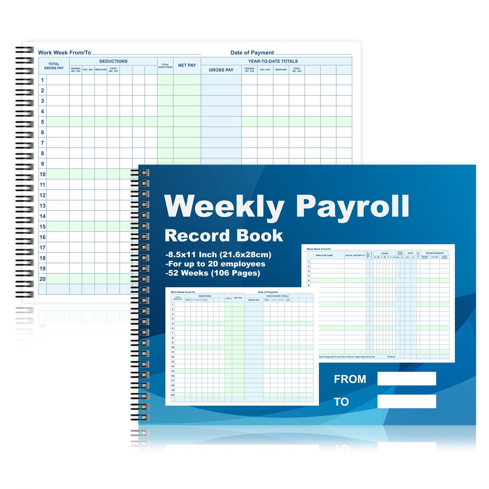 1 Pcs Weekly Payroll Record Book 8.5×11 Inch Spiral Binder 52 Weeks 106 Pages Em