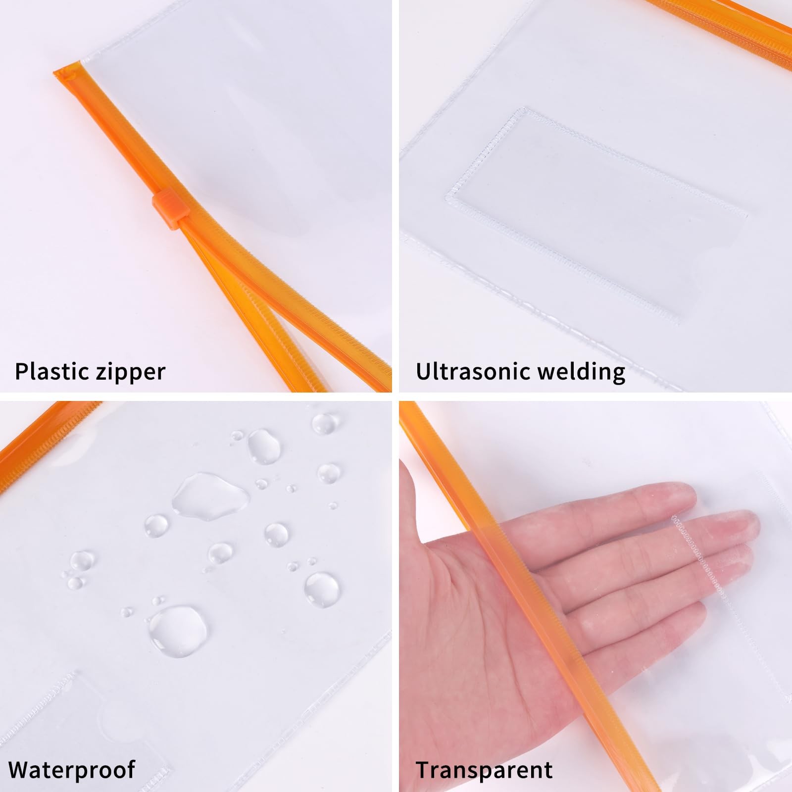 EOOUT 32pcs Poly Zip Envelope, One Size, Blue,green,orange,transparent,white