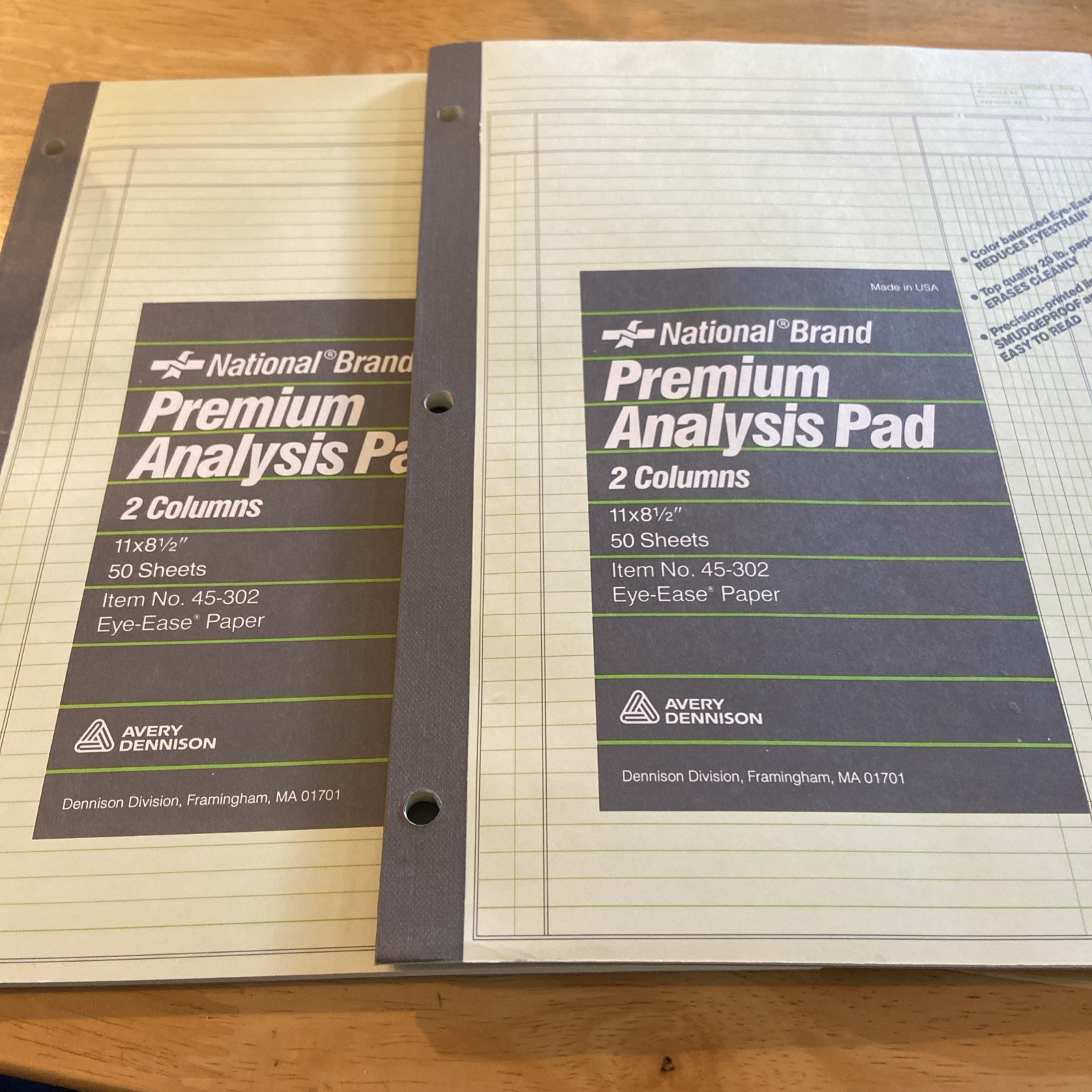 Premium Analysis Pads 2 COLUMNS 11 x 8.5in Lot of 2; 45-302 Avery National Brand