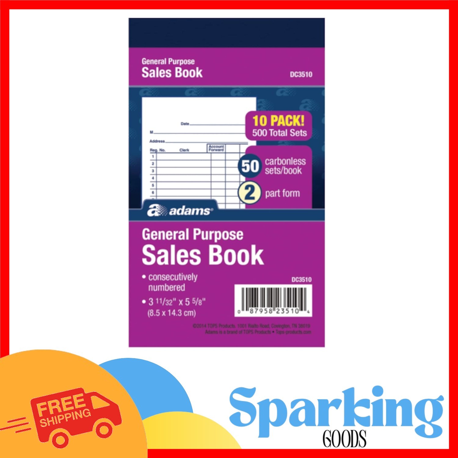 Professional Carbonless Sales Book – 2-Part Receipts, 50 Sets, Pack of 10
