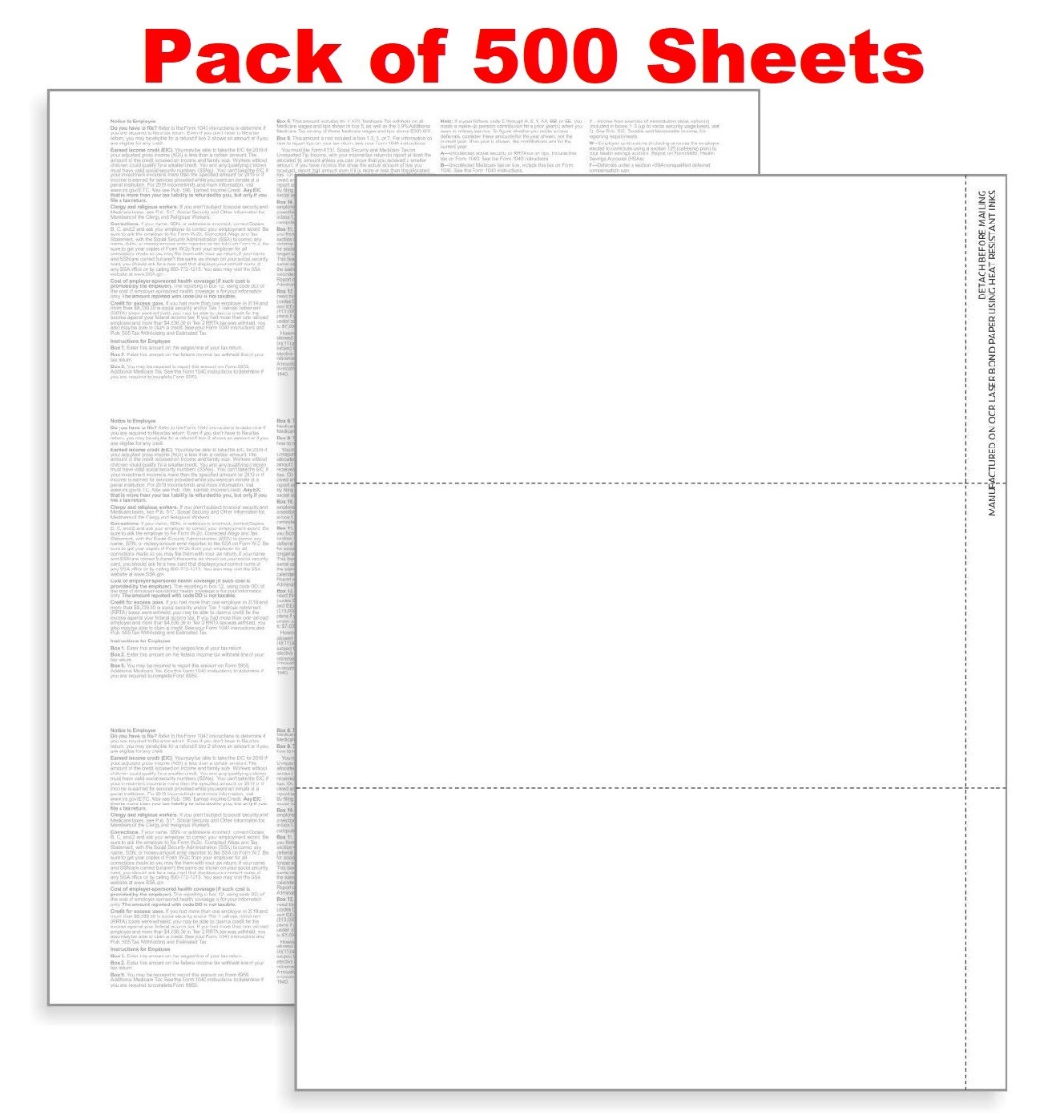 NextDayLabels – W-2 3-Up Employee Tax Forms, Instructions on Back” 100, white
