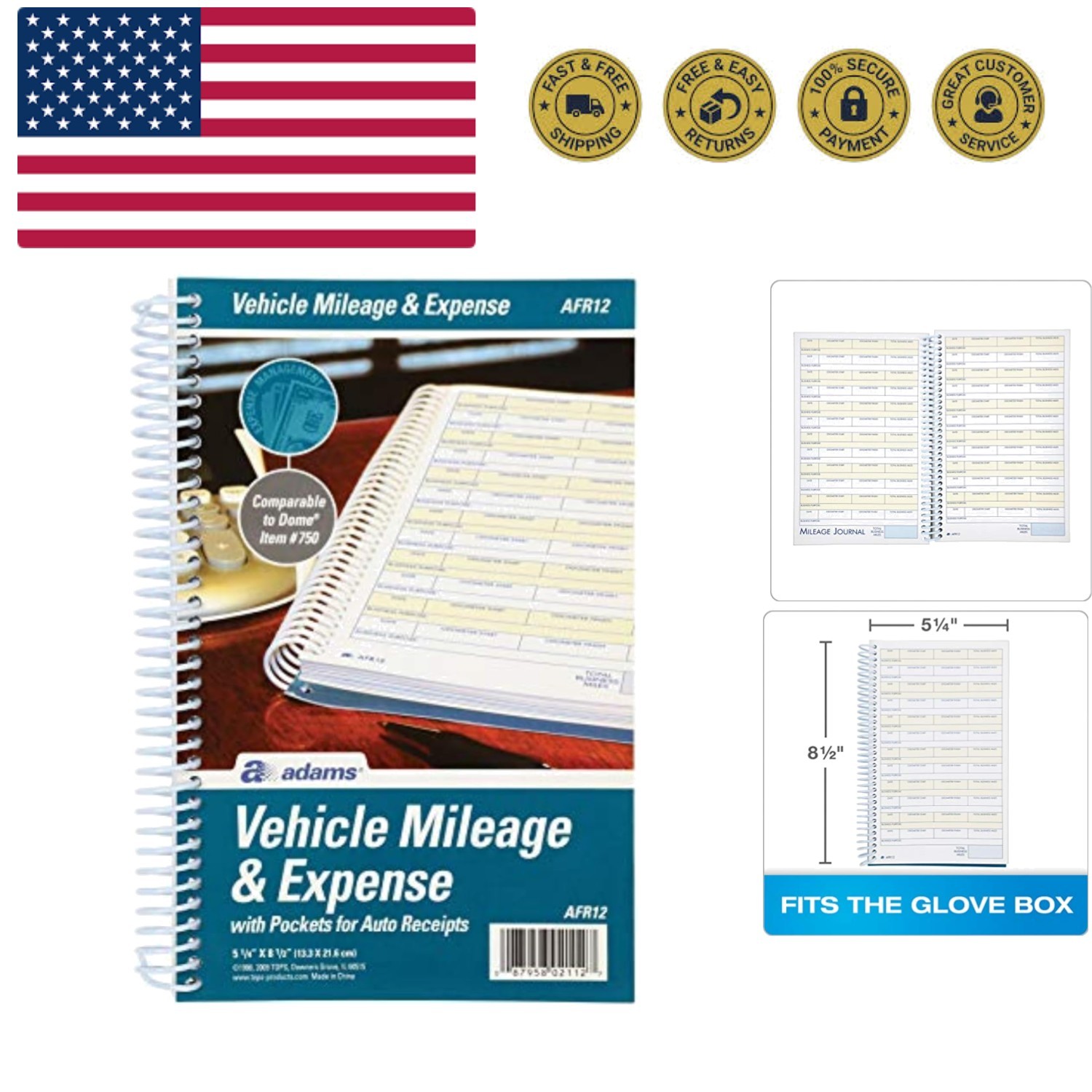 ABFAFR12 Vehicle Mileage and Expense Journal, 5-1/4″ x 8-1/2″, Fits the Glove…