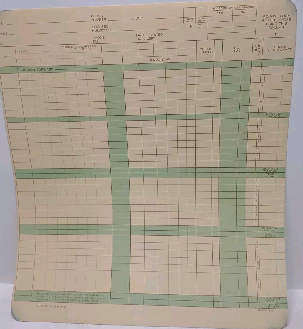 Expense Payroll Ledger (CFB) Form H-LW-16 Vintage 9.75 X 11 (78) Pages