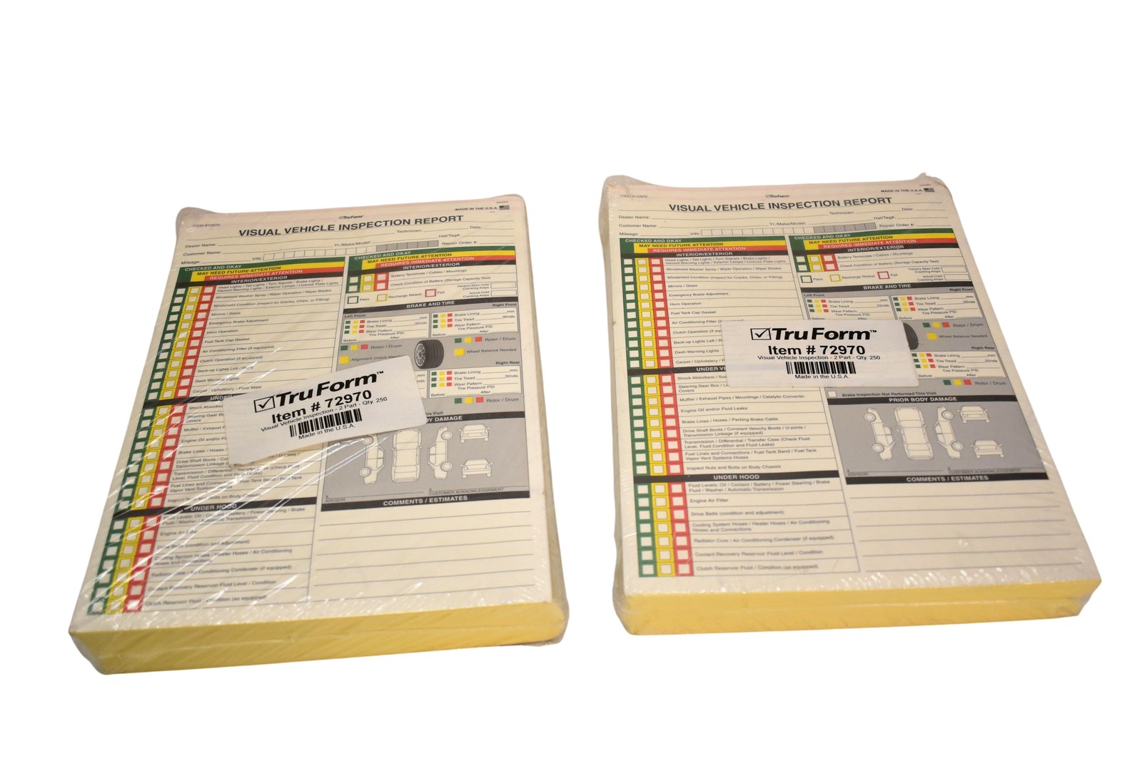TruForm Visual Vehicle Inspection Report Work Order Forms Lot Of 2 2-Part 250 Ct