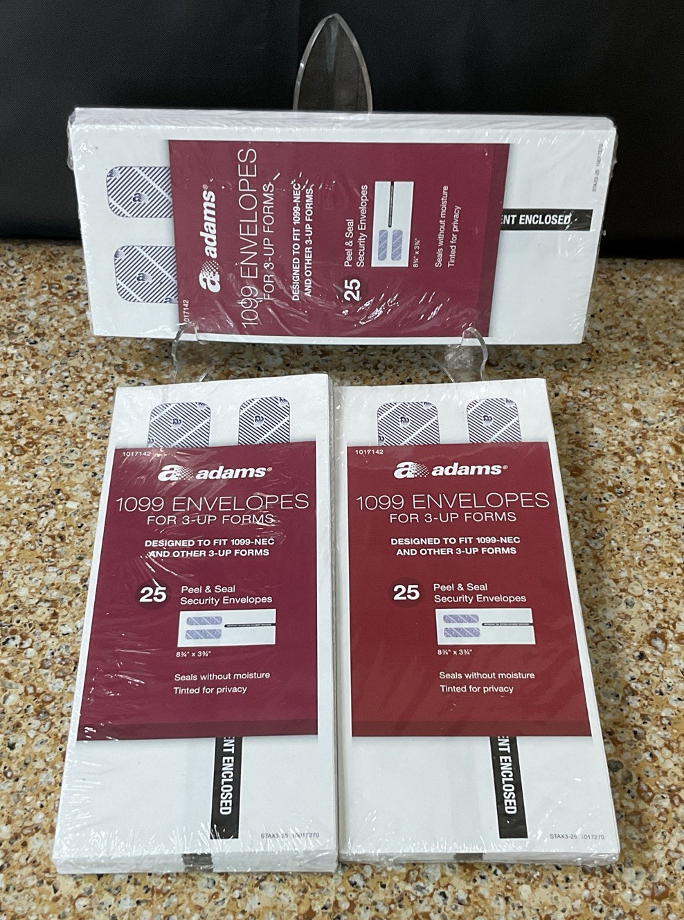 Adams 1099 Envelopes For 3-Up Forms Double Window Peel & Seal 3 Pkgs/75Total