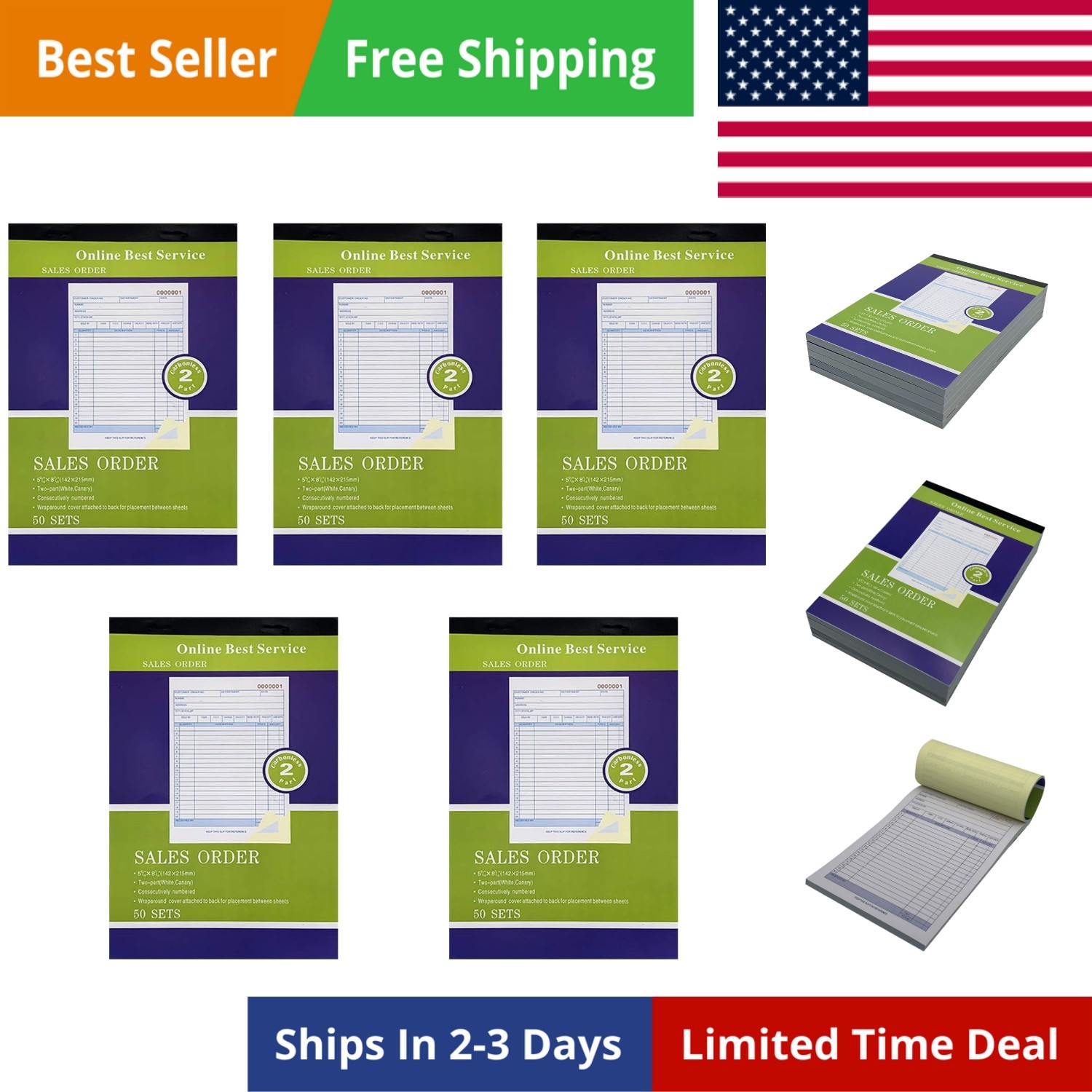 10 Pack Large Sales Order Book Receipt Invoice Duplicate Carbonless 50 Sets 5…