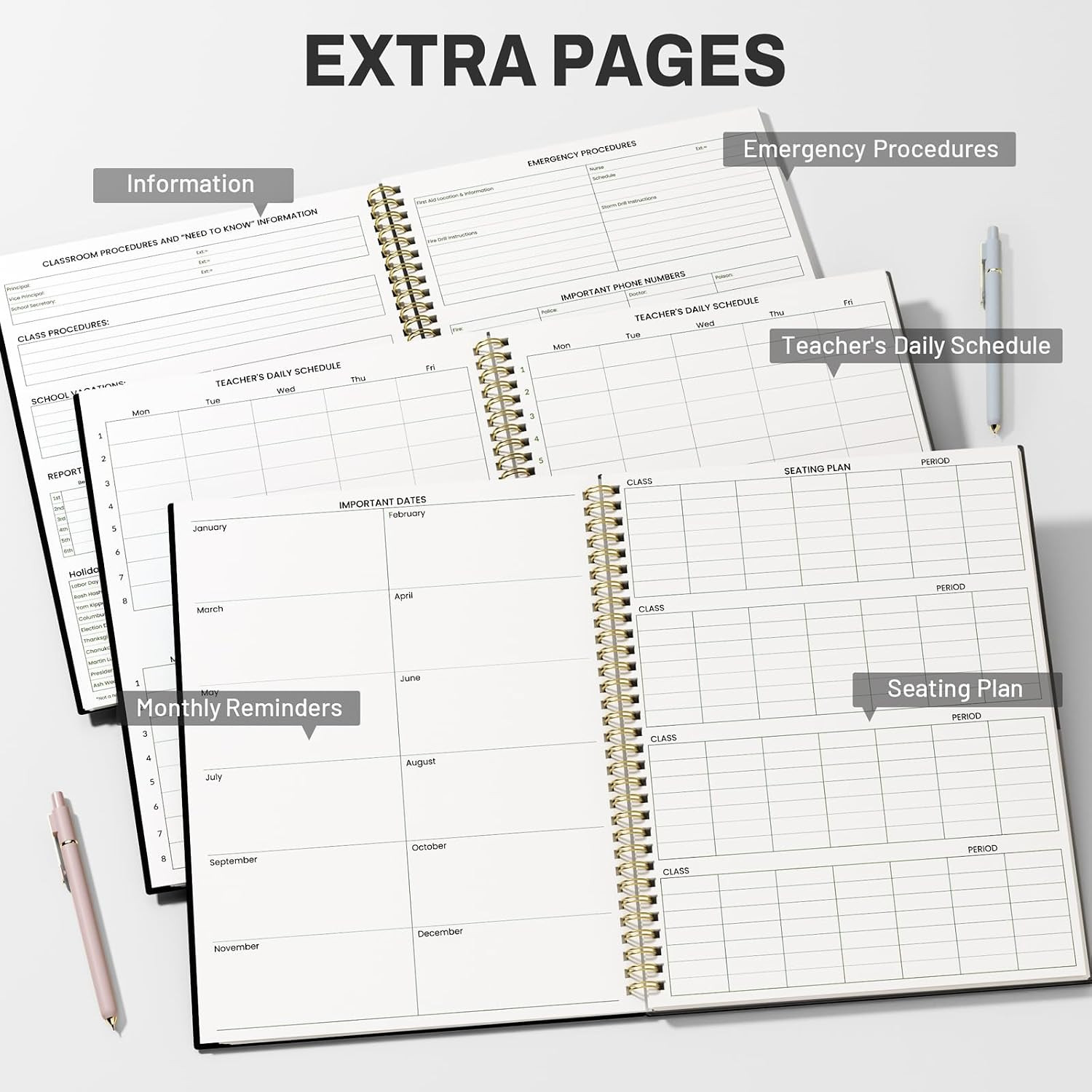 SUNEE Teacher Class Record Book for 9-10 weeks, 36 Names, 8.5×11 Inch, 104 Pages