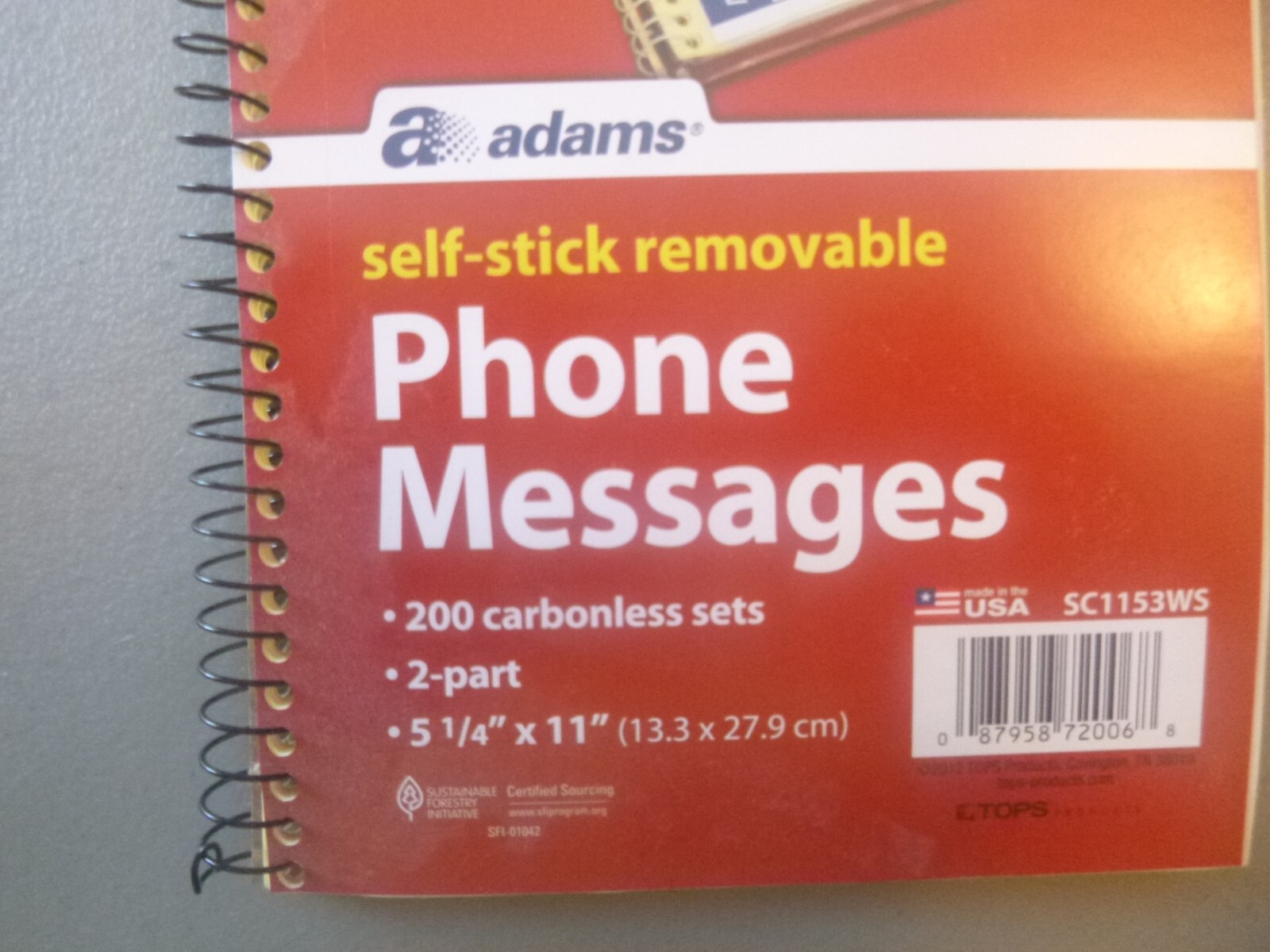 Adams phone messages book, SC1153WS, Write ‘N Stick, 2 part, 200 carbonless sets