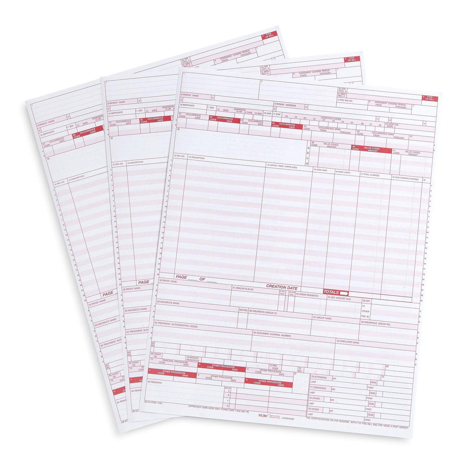 500 UB04 Claim Forms, CMS 1450 Health Insurance Claim Forms for Hospitals and…