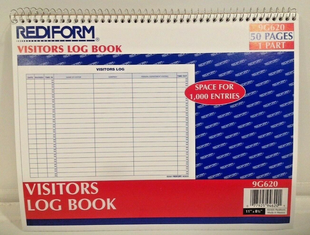 Rediform Visitors Log Book 50 Pages 1-Part Wire Bound White 11″ x 8.5″ 9G620 NEW