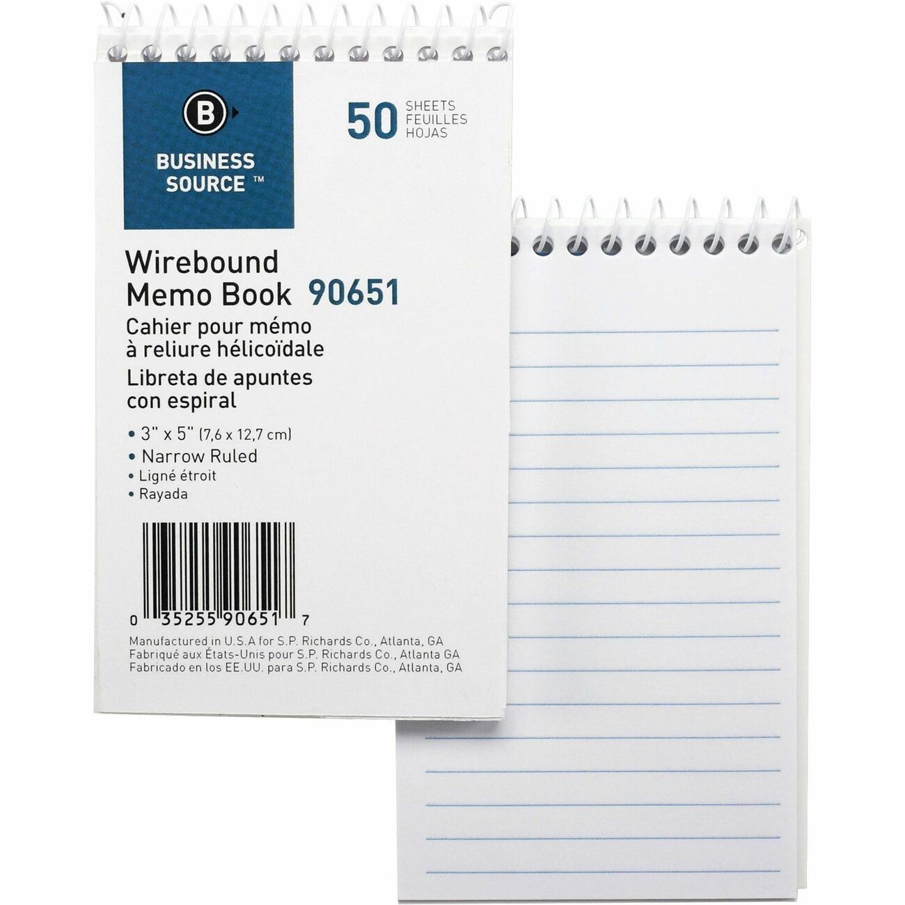 Business Source BSN90651 Wirebound Memo Book 50 Sheets 3″x5″ White