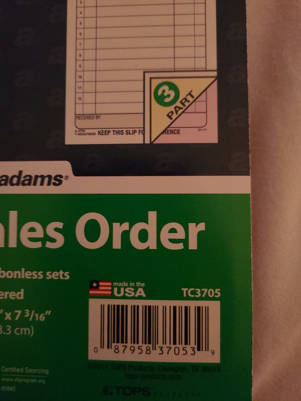 Adams General Purpose Sales Book Carbonless 3-Part- Item# TC3705, 50 sets-New