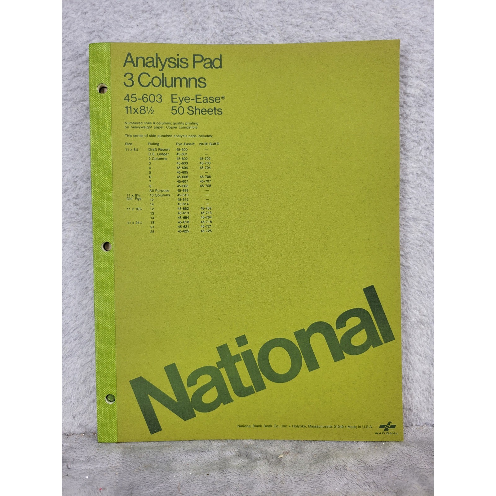 National 45-603 Eye-Ease Analysis Pad 3 Columns 11×8.5 50 Sheet Green Made in US