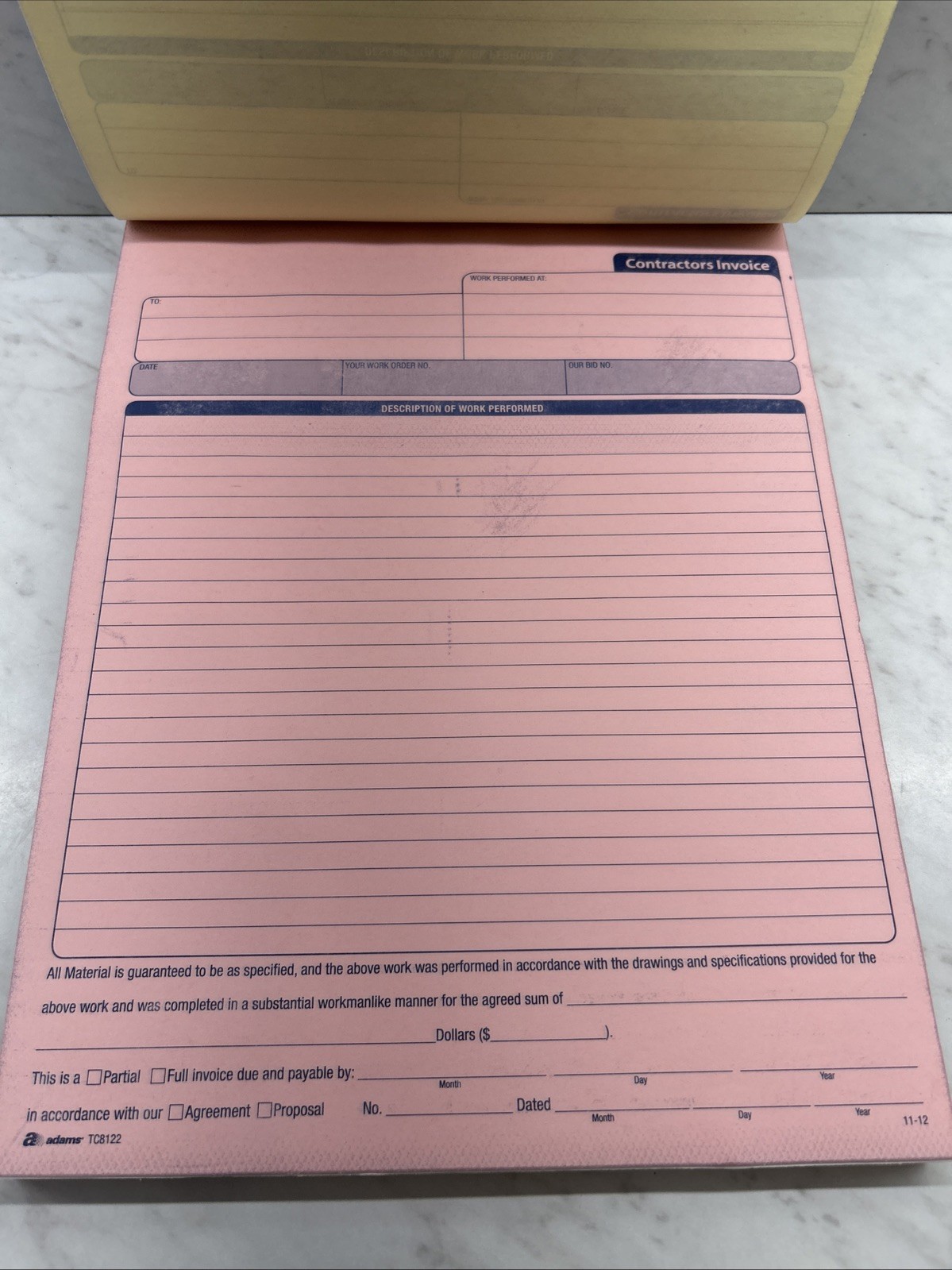 Cardinal Contractor’s Invoice Book – 50 Sheet[s] – 3 Part – Carbonless – 11″ X