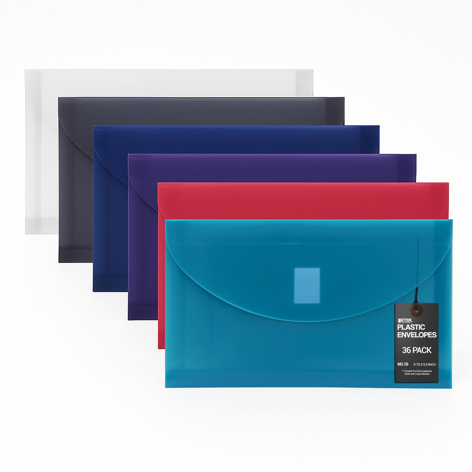 Better Office Products 36 Plastic Envelopes, #10: 9.75″ x 5.5″, Assorted