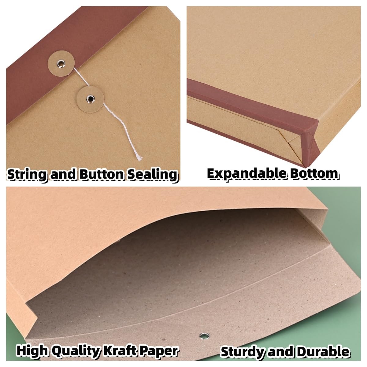 10 PCS A4 Kraft Paper File Folders Envelopes with String and Button Yellow