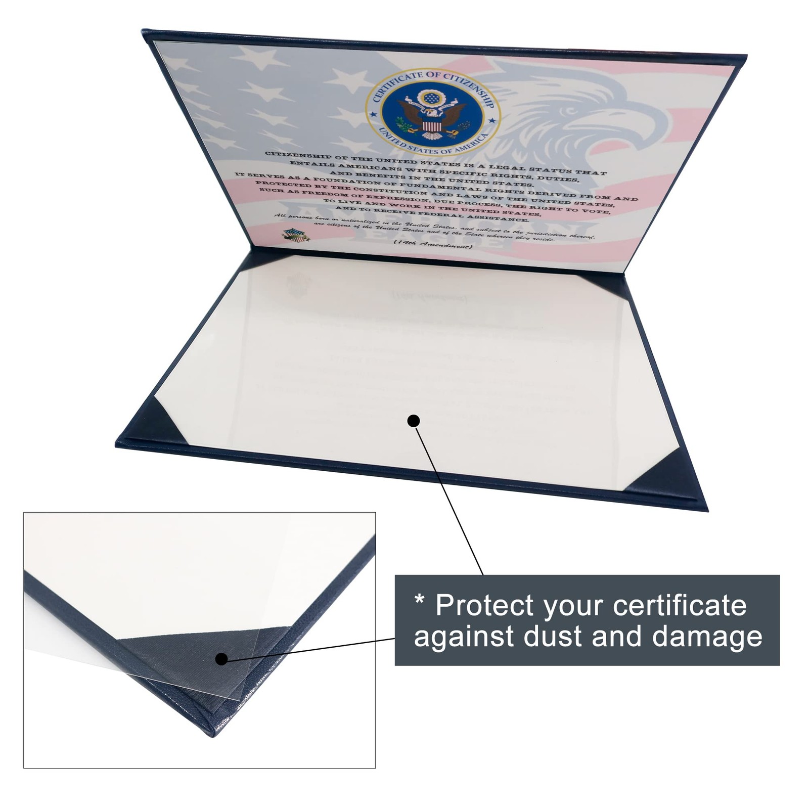 GraduationMall US Citizenship Certificate Holder Naturalization 8.5*11, Navy