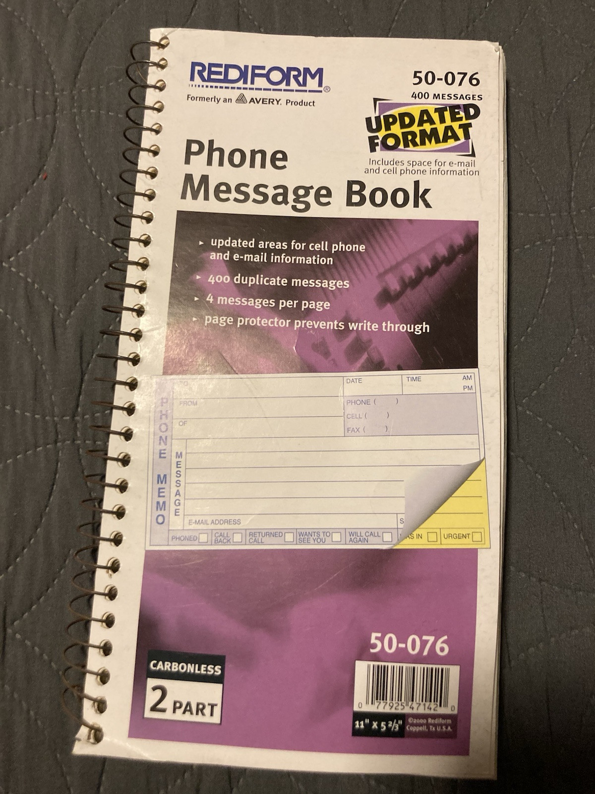 Rediform 50-076 Phone Message Book – approx. 400 Messages 11″ X 5-2/3″