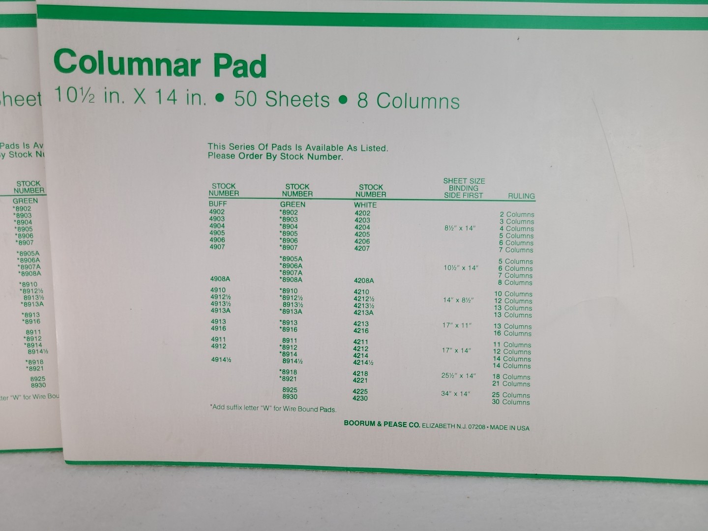 LOT 2 Boorum & Pease 8908A Columnar Pad 8 Columns 50 Sheets Bond Paper 10.5×14