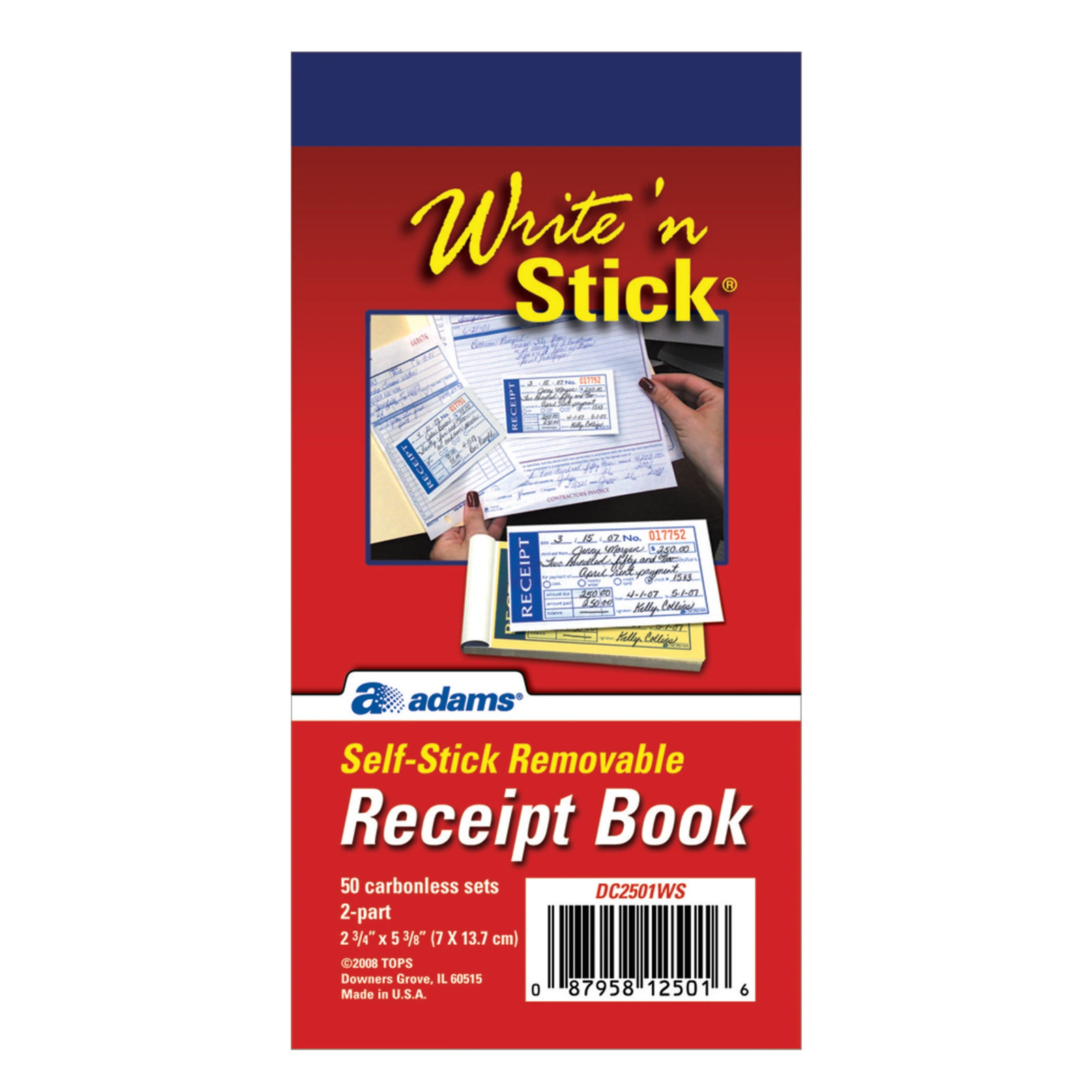 Adams Write N’ Stick Receipt Book, 2 3/4″ x 5 3/8″, 2-Part, Book Of 50 Sets