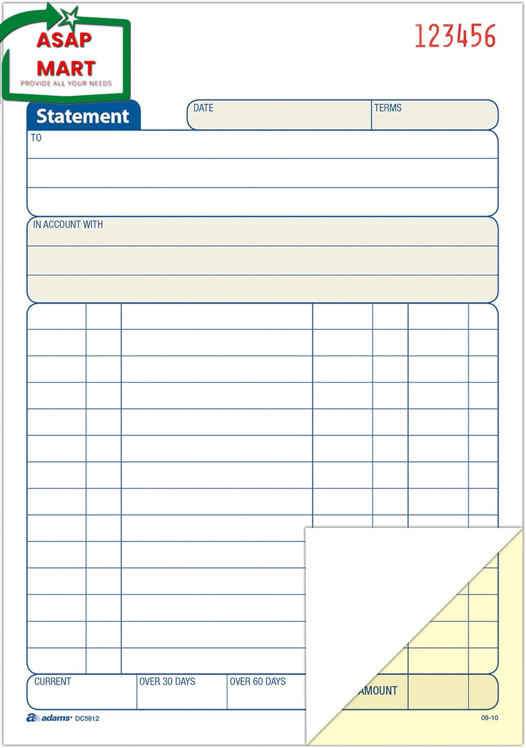 Tops Adams Statement Book, 2-Part Carbonless, White/Canary, 5-9/16 X 8-7/16 Inch