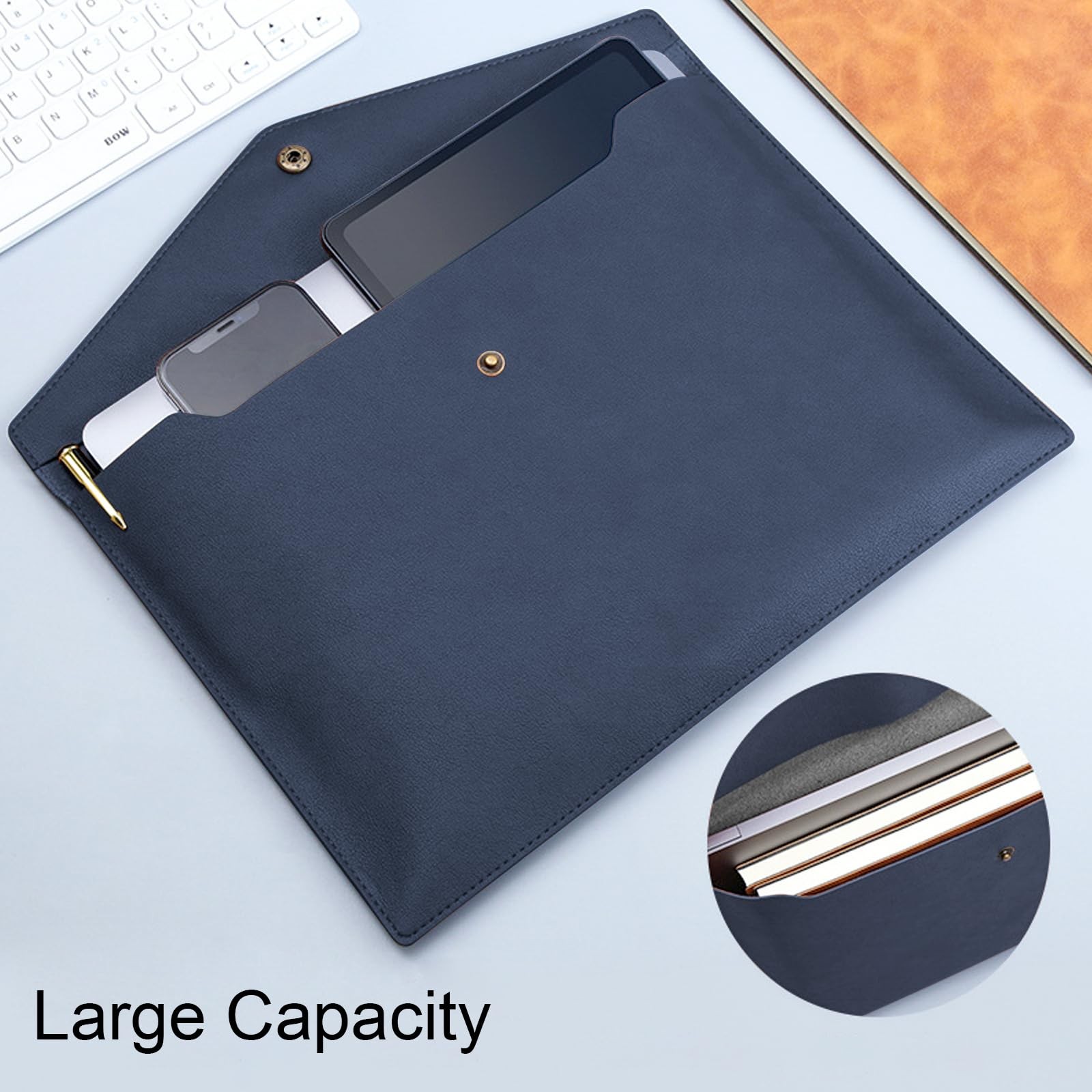 VANRA 1 Piece PU Leather File Folders A4 Document 13.4″L x 9.4″W, Navy Blue