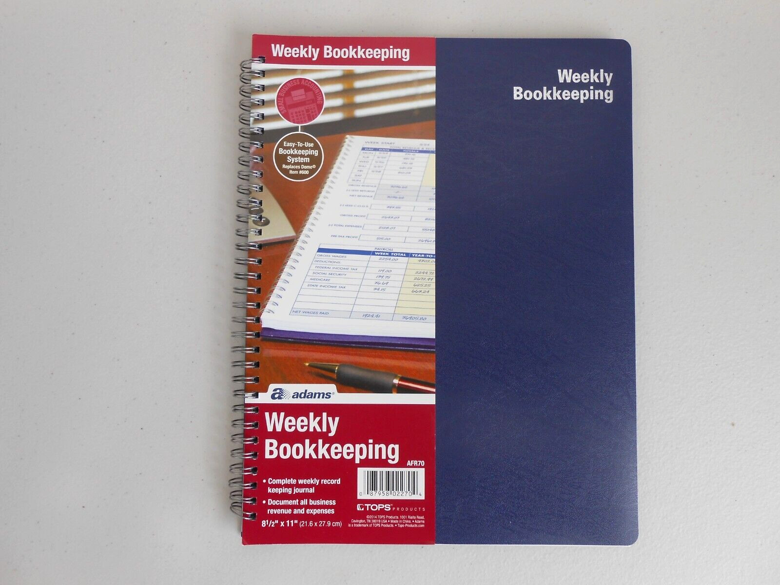 Adams Weekly Bookkeeping Record Book, Spiral Bound, 8.5 X 11 Inches, AFR70