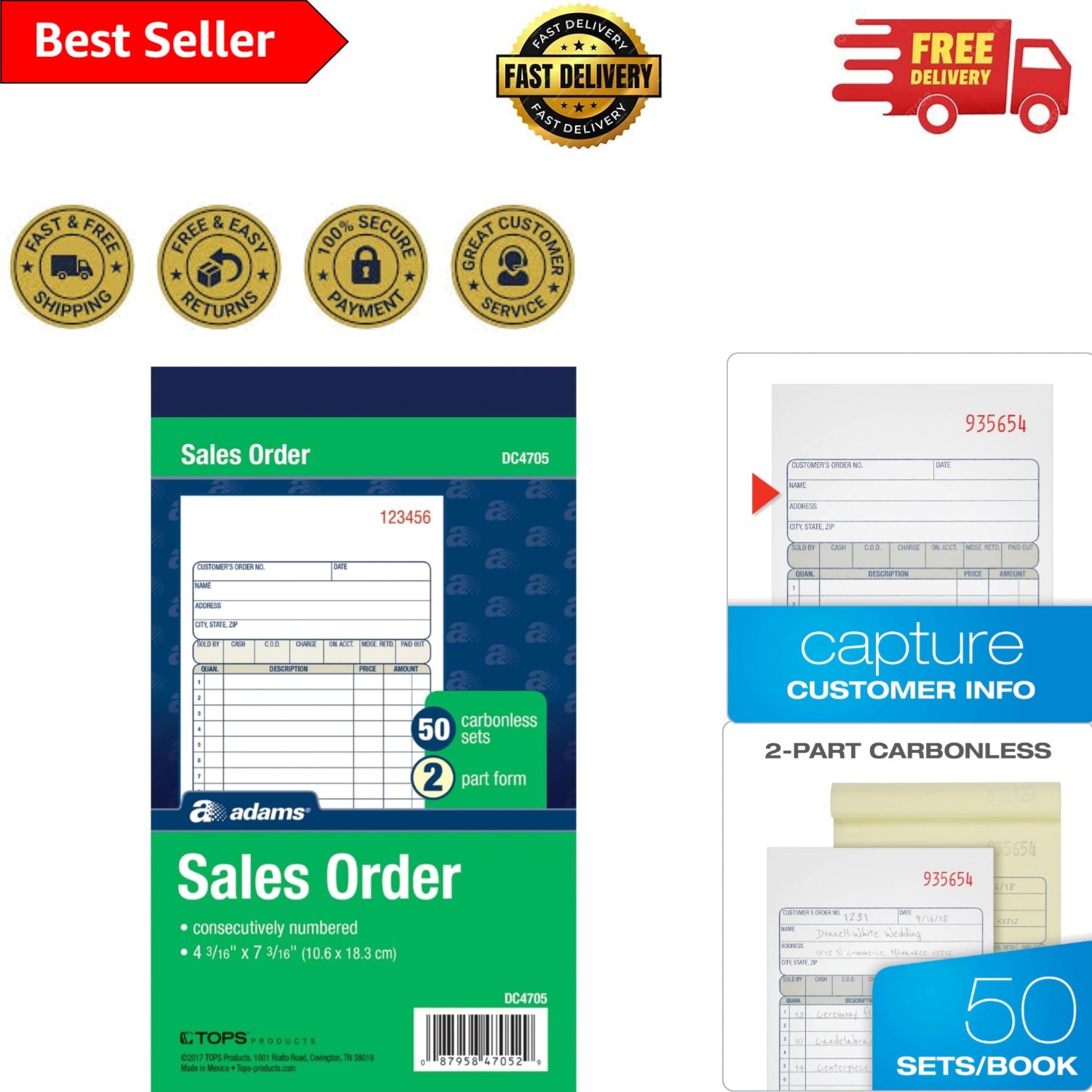 Efficient Carbonless Order Book for Professionals – 50 Sets, 4-3/16” x 7-3/16”
