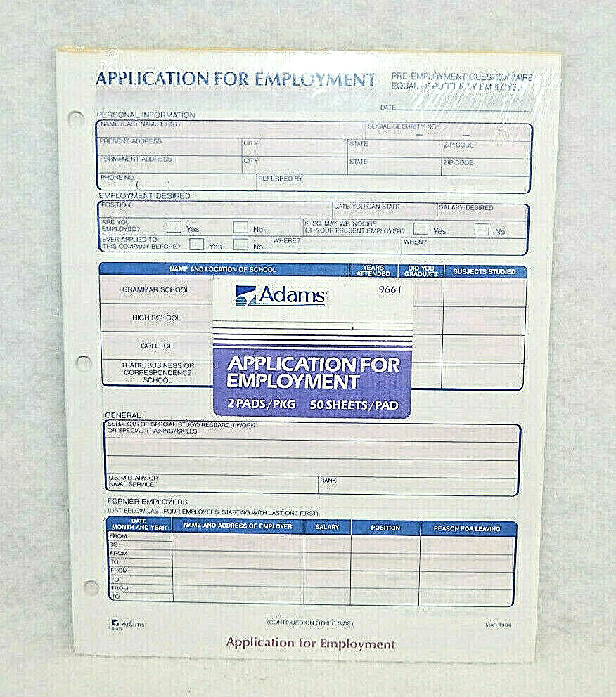 Adams The Human Resource System Asst’d Employment Pads 4 Different Styles S9735