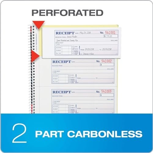 Money and Rent Receipt Book, 2-Part Carbonless, 7-5/8″ x 11″, Spiral Bound, 200