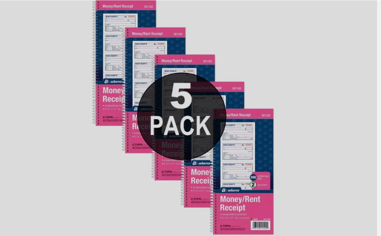 Adams SC1152 Spiral Money Rent Receipt Books, 2 Part, 5-1/4″ x 11″, 5 Pack