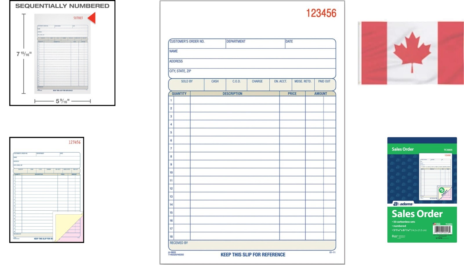 Carbonless 3-Part Order Book for Business – 50 Premium Sets, White/Pink/Canary