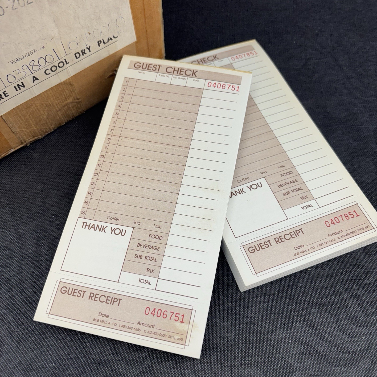New Vintage Bob Mell USA 8.5” 16 Lines Guest Check Pad of 50 Box/ 2000 Diner