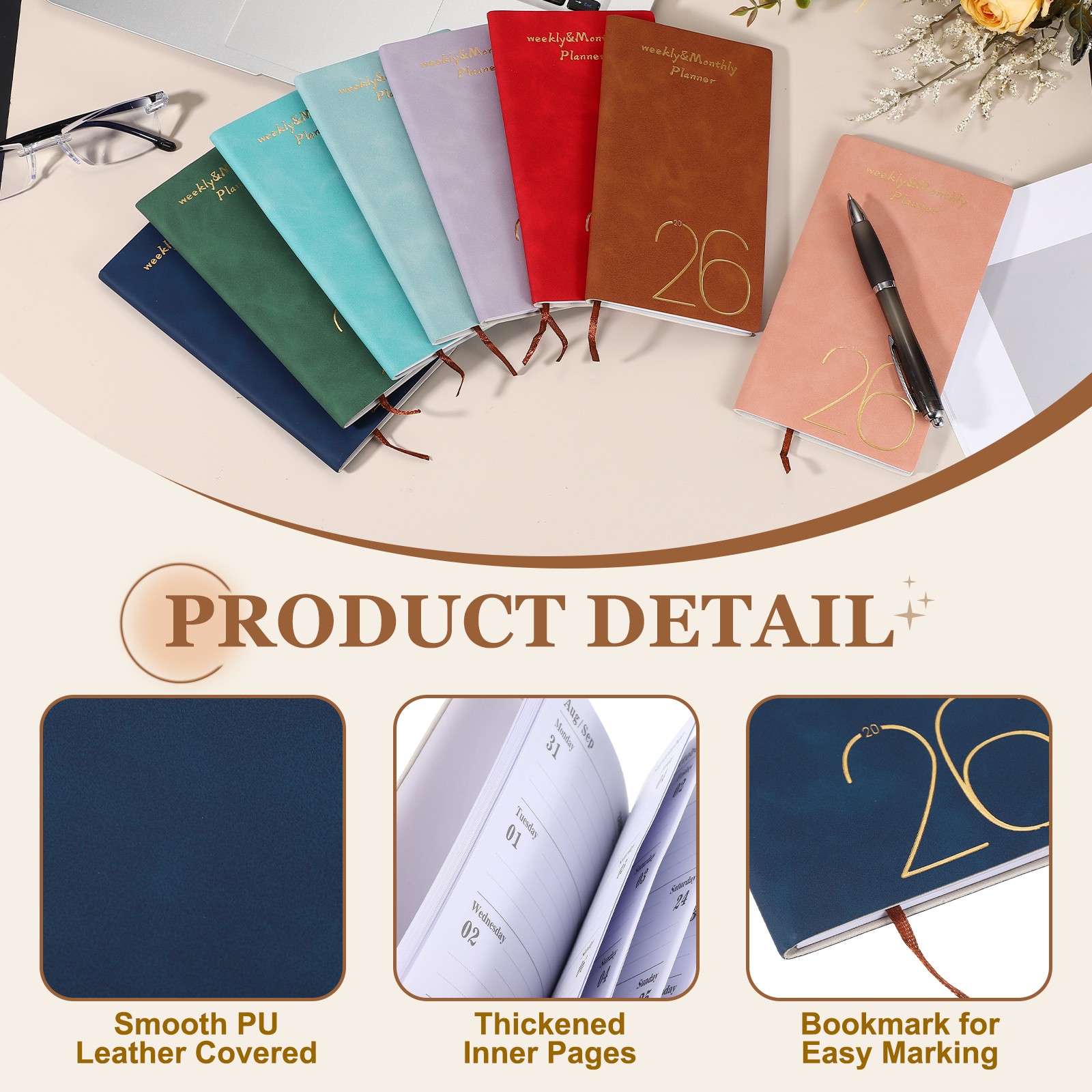Daily Planner Notebook, A6 6.9 x 3.7″ 2026 to Do List Notebook, Dark Blue