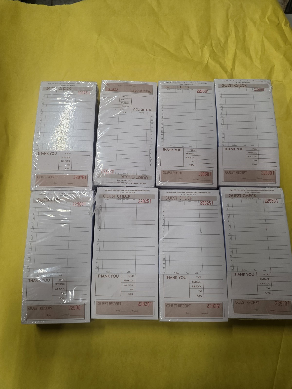 Guest Check Receipt Books 2-Part 50 set per book-40 Books- 2000 Total