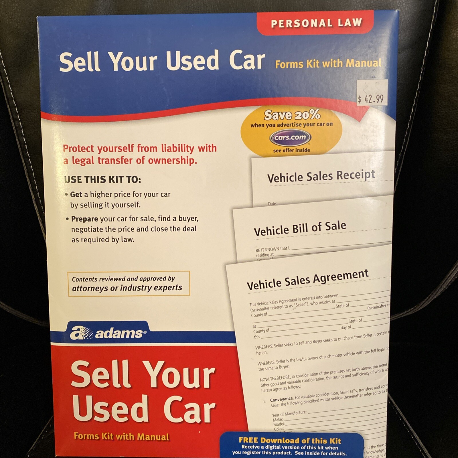 Adams Sell Your Used Car Forms Kit with Manual 
