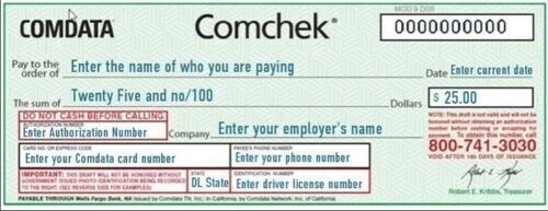 BLANK Green COMDATA Comchek – Size 100 Pack – COMCHECKS *FREE SHIPPING*
