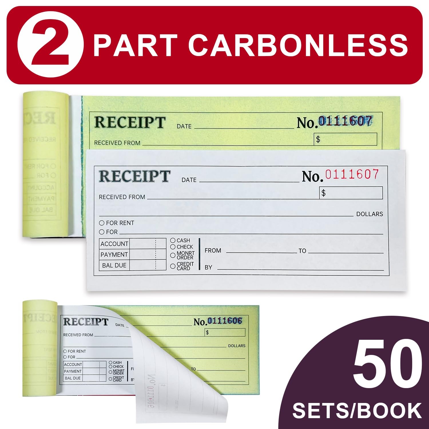 6-Pack Carbonless Receipt Book for Small Business – Money & Rent Receipts, 2-…