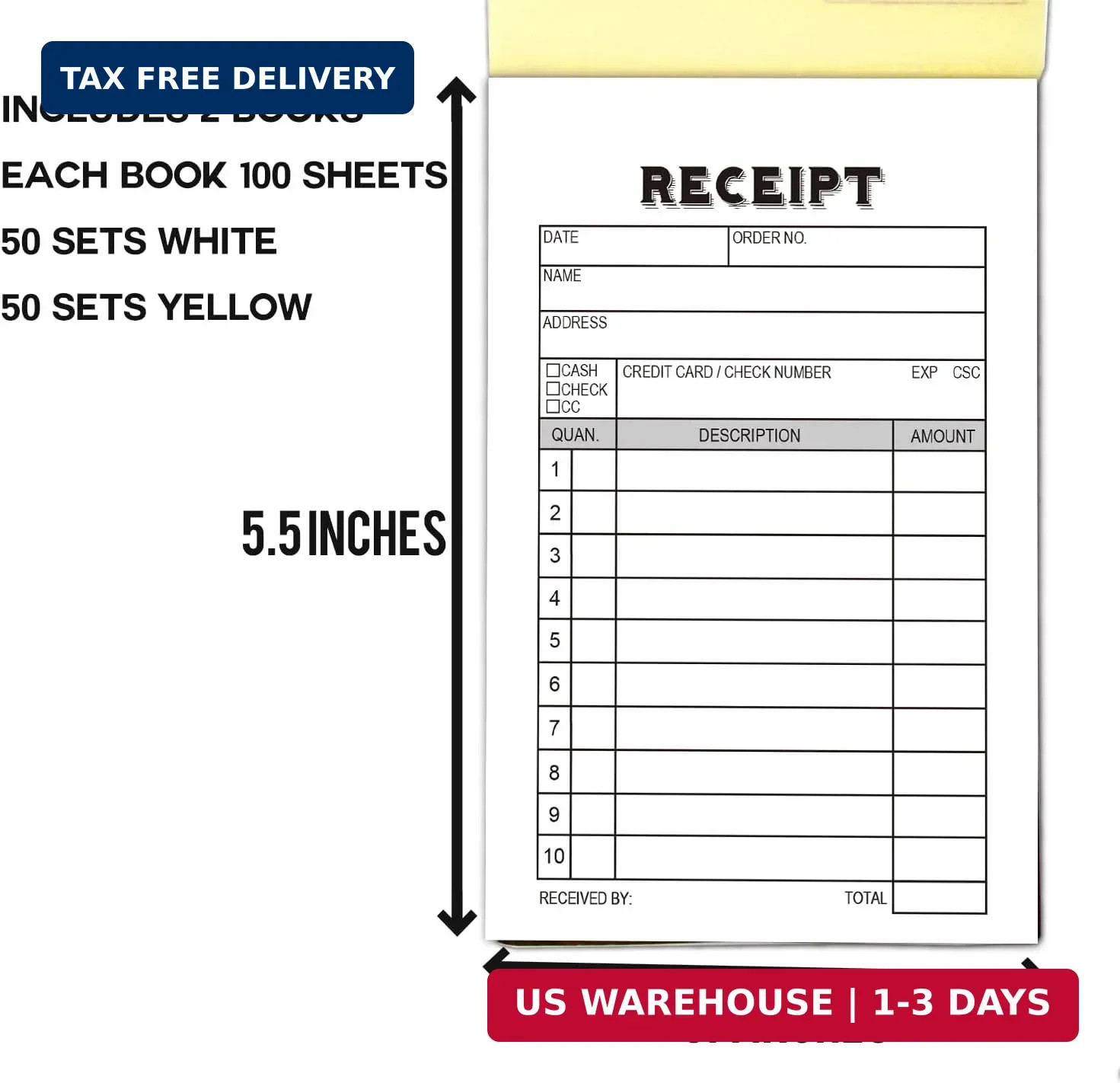 2-Pack Receipt Pad, Sales Receipt Form, Order Book, Invoice Booklet for Small…