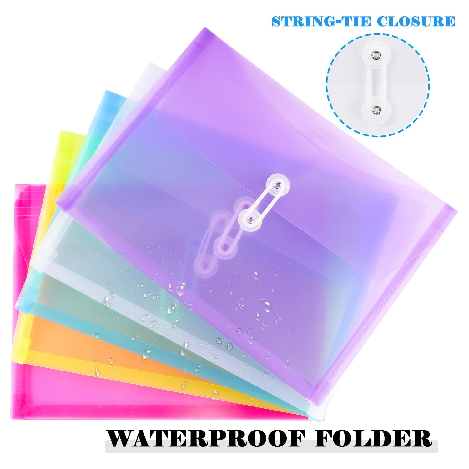 Legal Size Plastic Envelopes with String Tie Closure, 1-1/4″ Multicolor