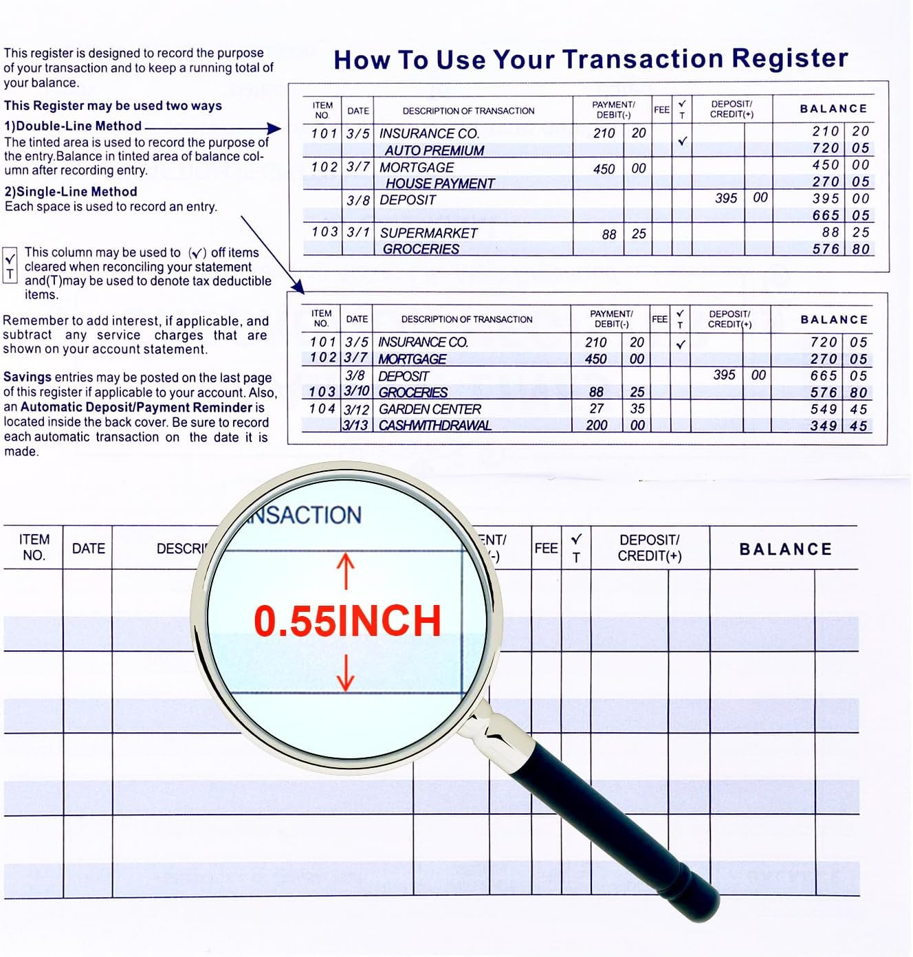 Larger Lines 12 Pack Check Registers for Personal Checkbooks, Blank Checkbook Re