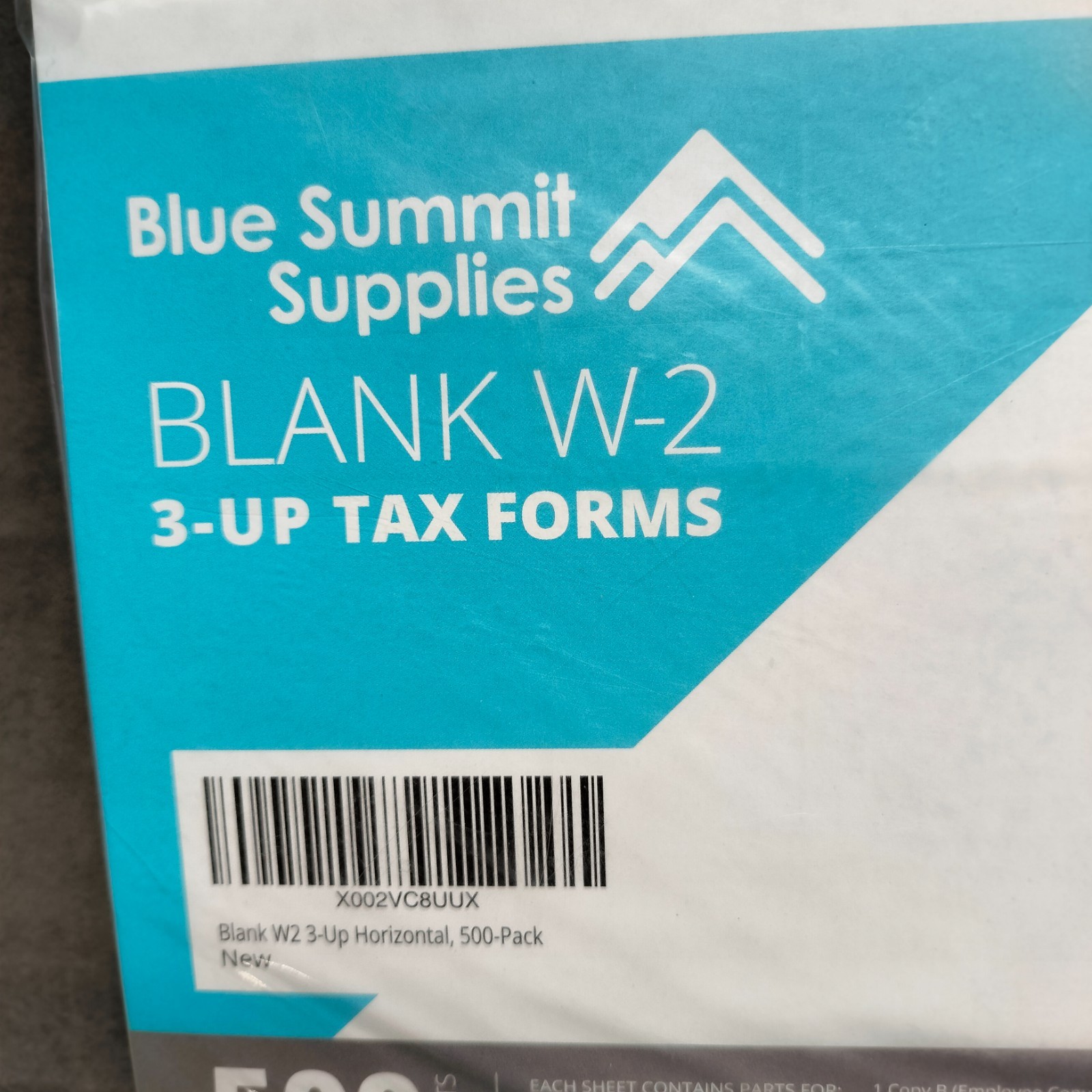 New Blue Summit Blank W-2 3-UP Tax Forms 500 Employee Sets Perforated Side