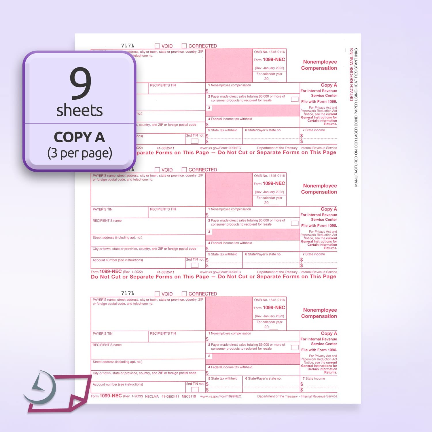 1099NEC Forms for 2025, 4Part Tax Forms, Kit of 25 Laser Forms, 3 1096 and 25…