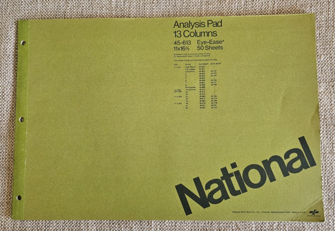National Brand 45-613 Eye Ease Analysis Pad 13 Columns 35 Sheets 11×16 3/8
