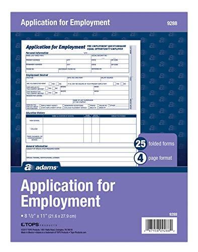 Adams Application for Employment, 8 1/2″ x 11″, Pack of 25