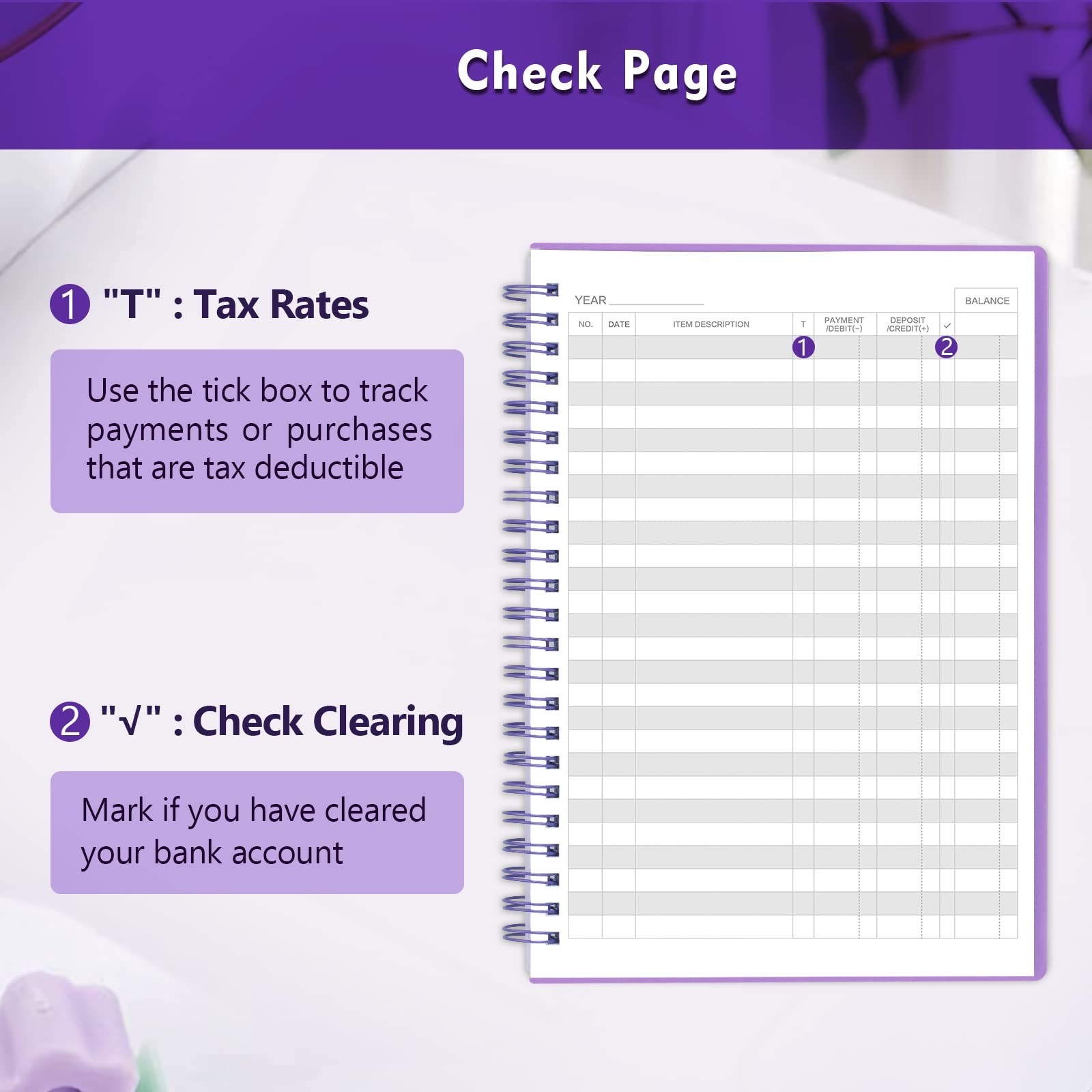 Check Register Ledger Book Personal Budget Planner 2744 Entries 7.5 x 10 Purple