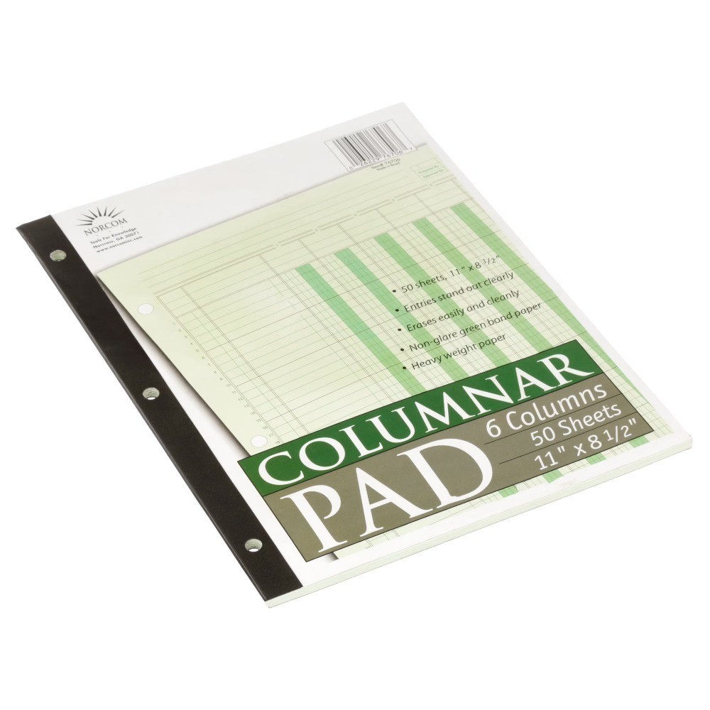 Columnar Ledger Paper Pad, 6 Columns, 50 Sheets, 8.5 x 11 Letter Size Accounting
